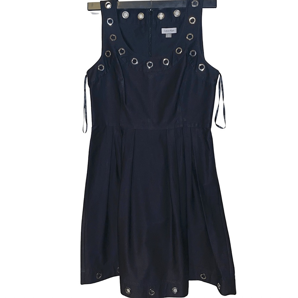 Calvin Klein Dress Black Grommet Sleeveless Fit & Flare Dress Size 12